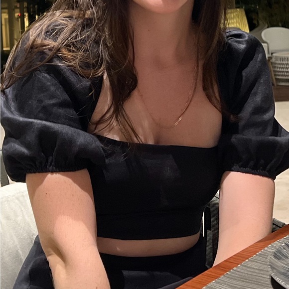 Reformation Black Midi Skirt and Crop top matching set linen - Picture 8 of 8